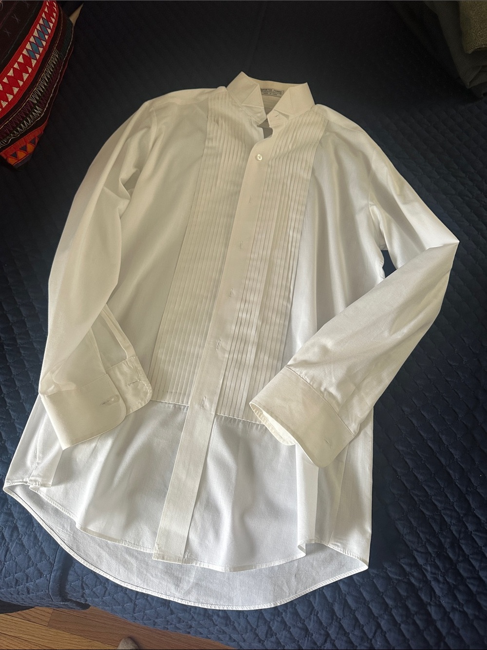 Men's White Pleated Front Dress Shirt - Elegant Formal Shirt